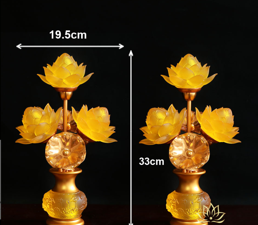 Đôi Đèn Bình Hoa Thịnh Thế Hoa Khai 3 Bông Cao 33cm màu vàng.png